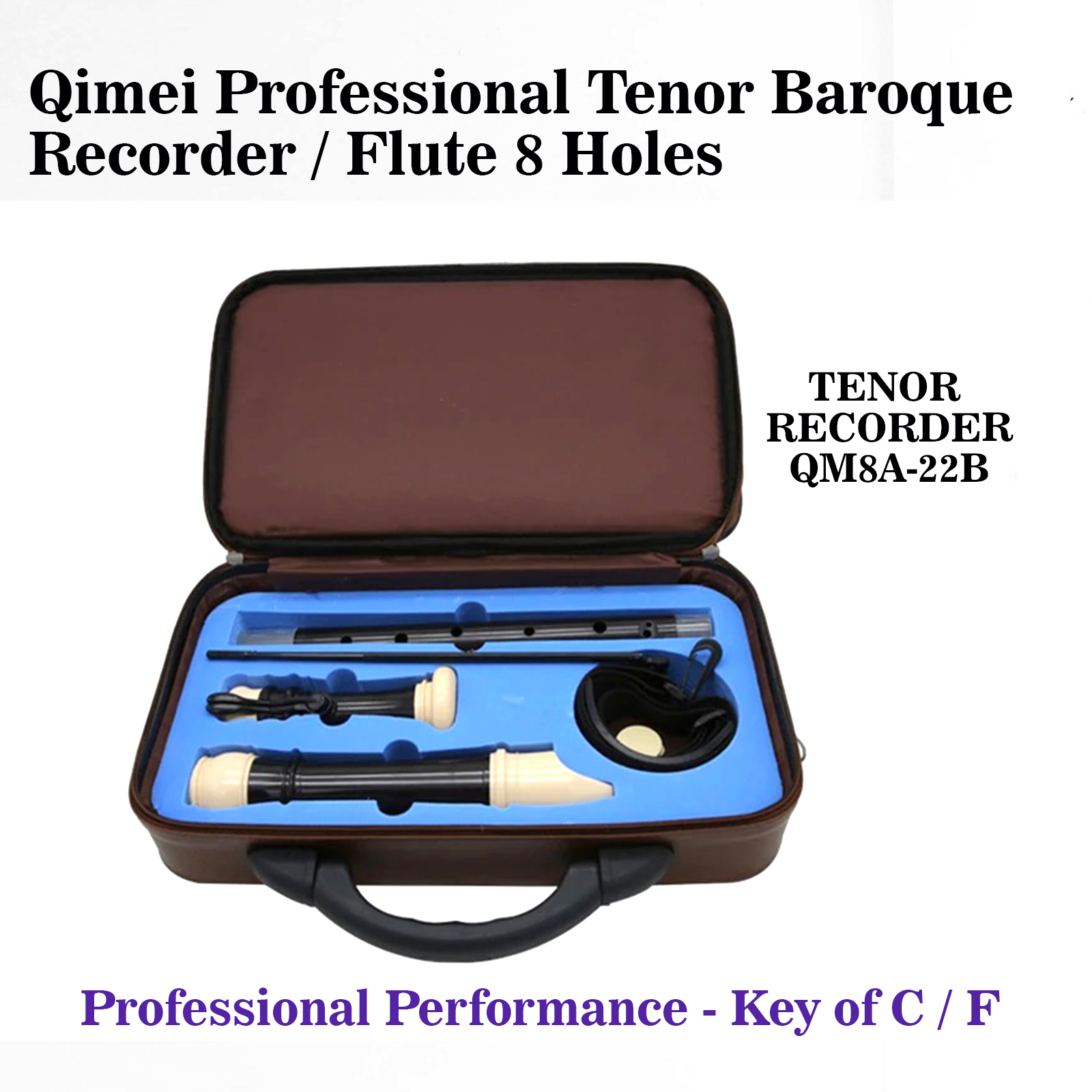 Qimei Professional Tenor Baroque Recorder Flute 8 Holes - Key of C / F QM8A-22B